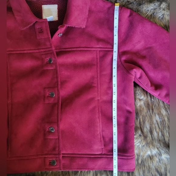 Women's J. Jill Sherpa Lined Faux Suede Jacket Red Size Small - Picture 9 of 13
